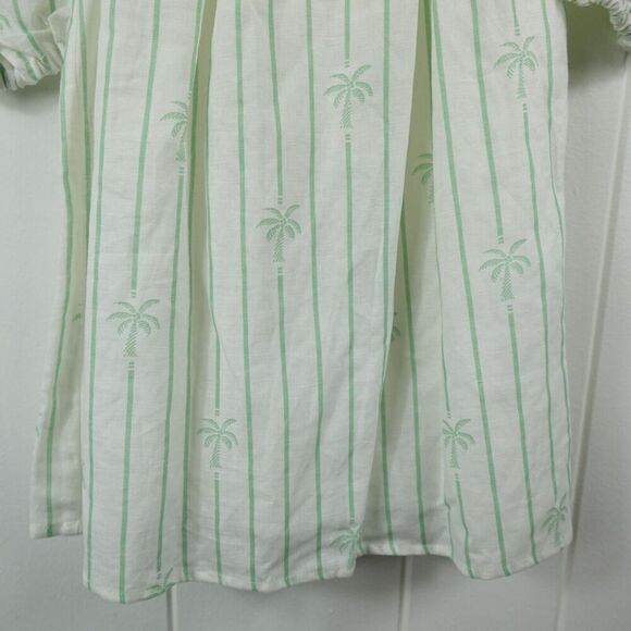 Charlie Holiday Linen Cotton Smocked Mini Dress Stripes Palm Trees Size 2 - Picture 6 of 11